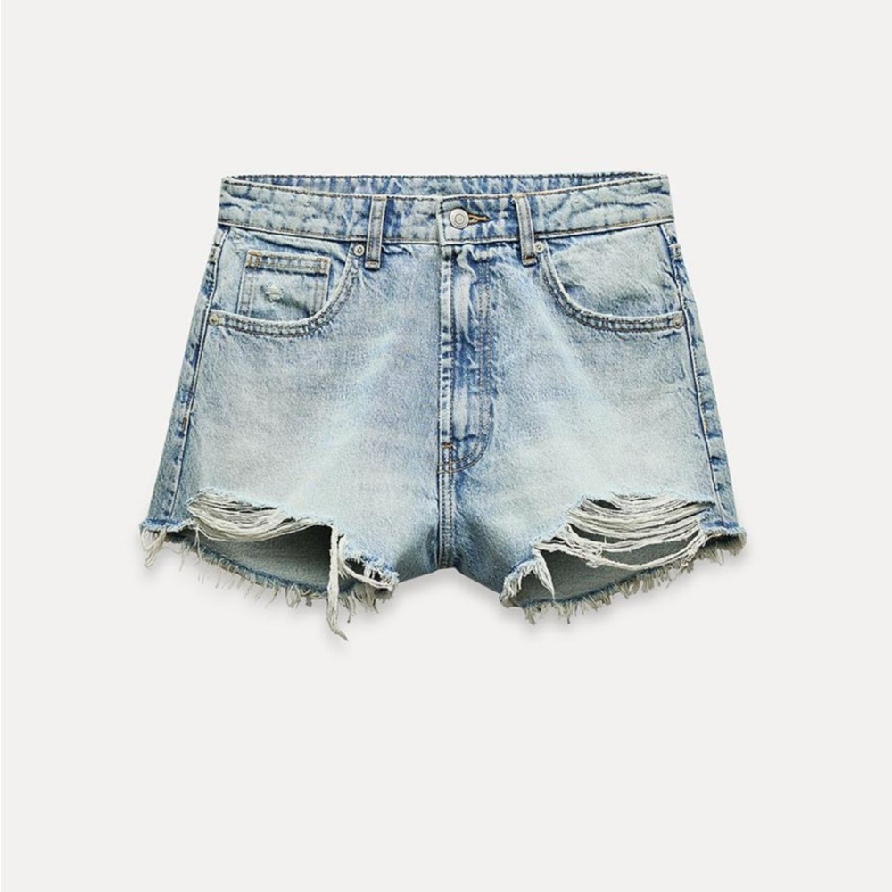 Zara High Waist Ripped TRF Denim Shorts size 8